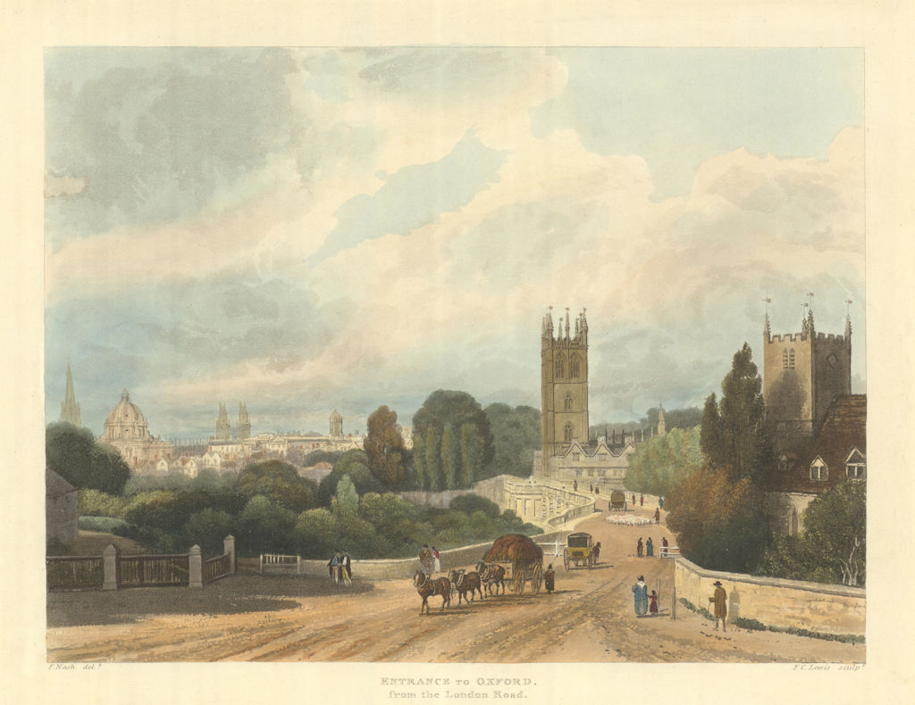 Entrance to Oxford from the London Road. Ackermann's Oxford University 1814