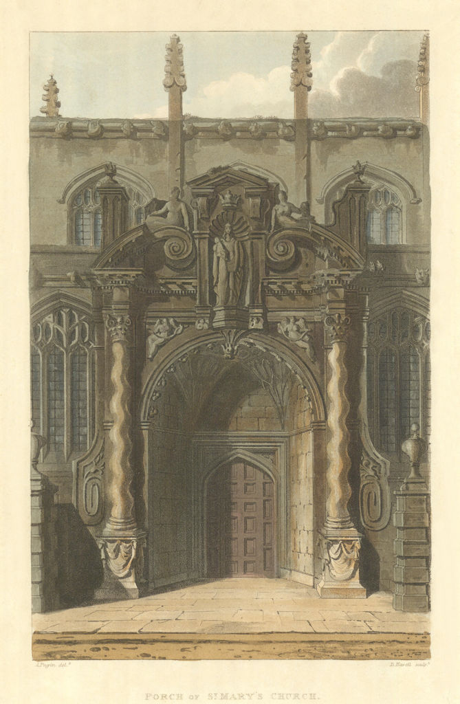 Porch of St Mary's Church. Ackermann's Oxford University 1814 old print