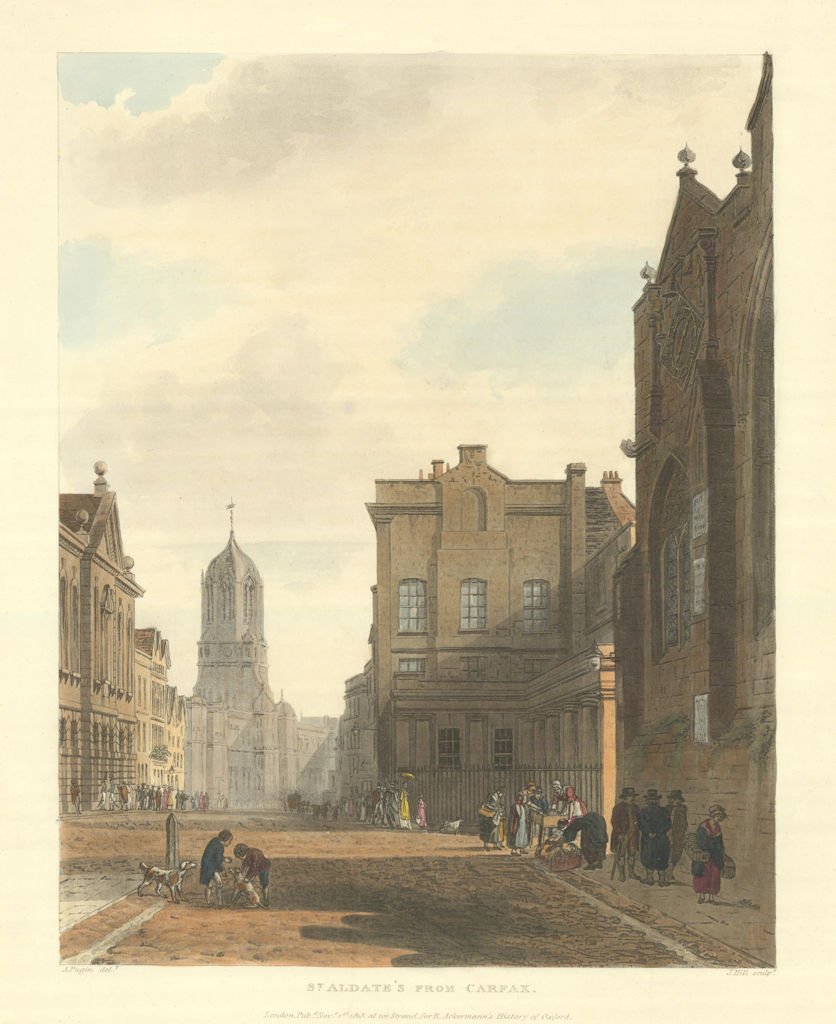 St. Aldates, from Carfax. Ackermann's Oxford University 1814 old antique print