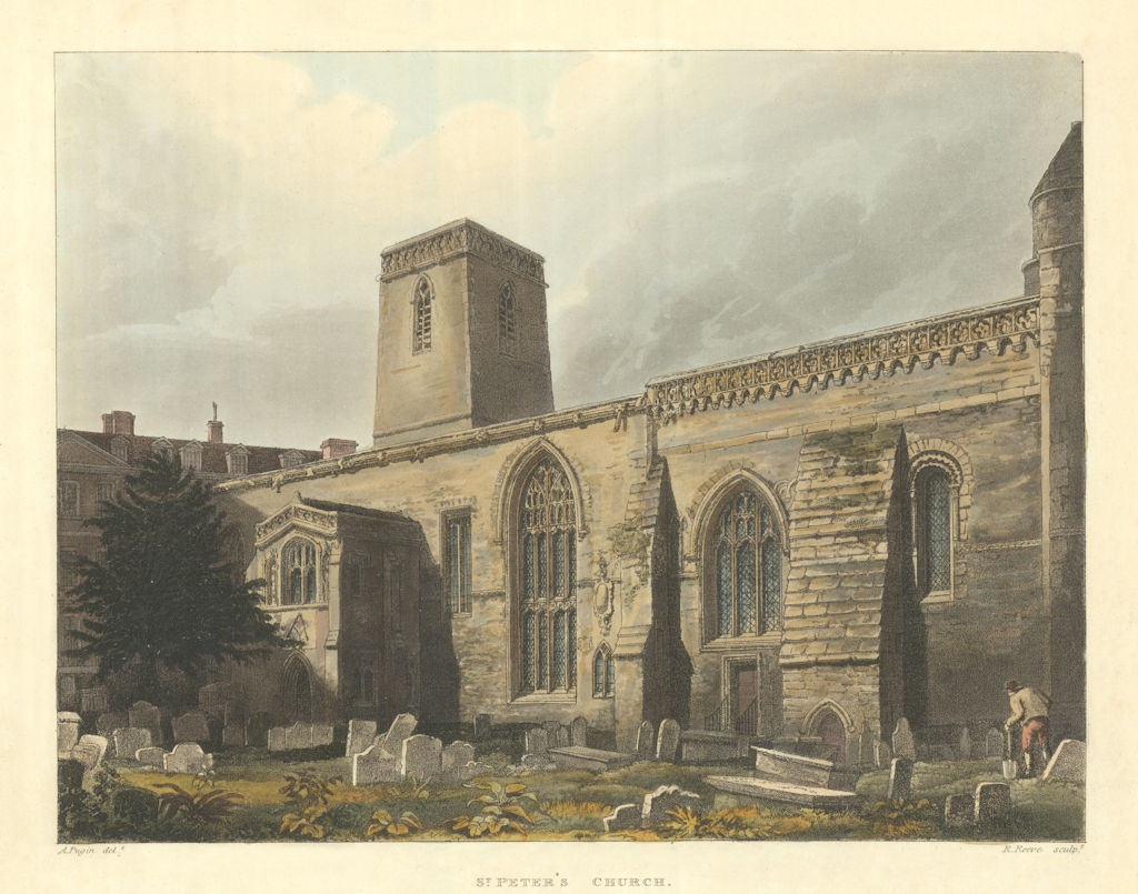 St. Peter's Church. Ackermann's Oxford University 1814 old antique print