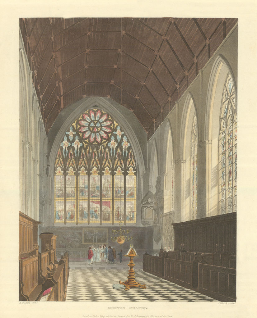 Merton Chapel. Ackermann's Oxford University 1814 old antique print picture