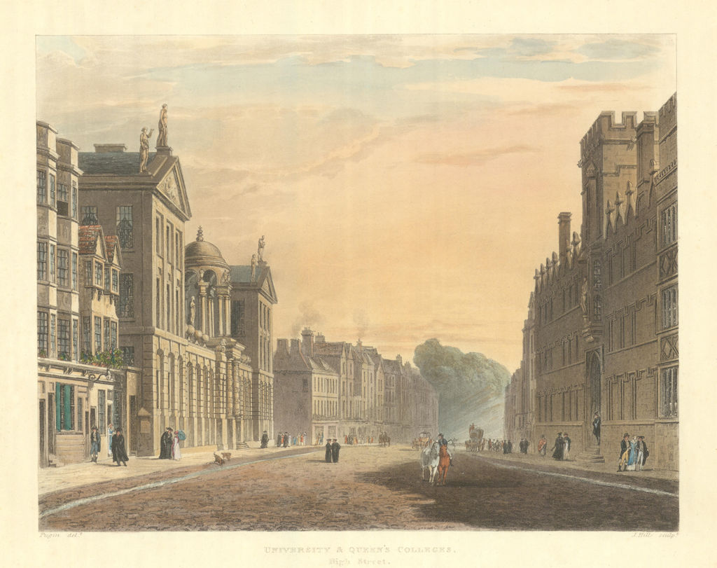 University and Queen's Colleges, High Street. Ackermann's Oxford University 1814