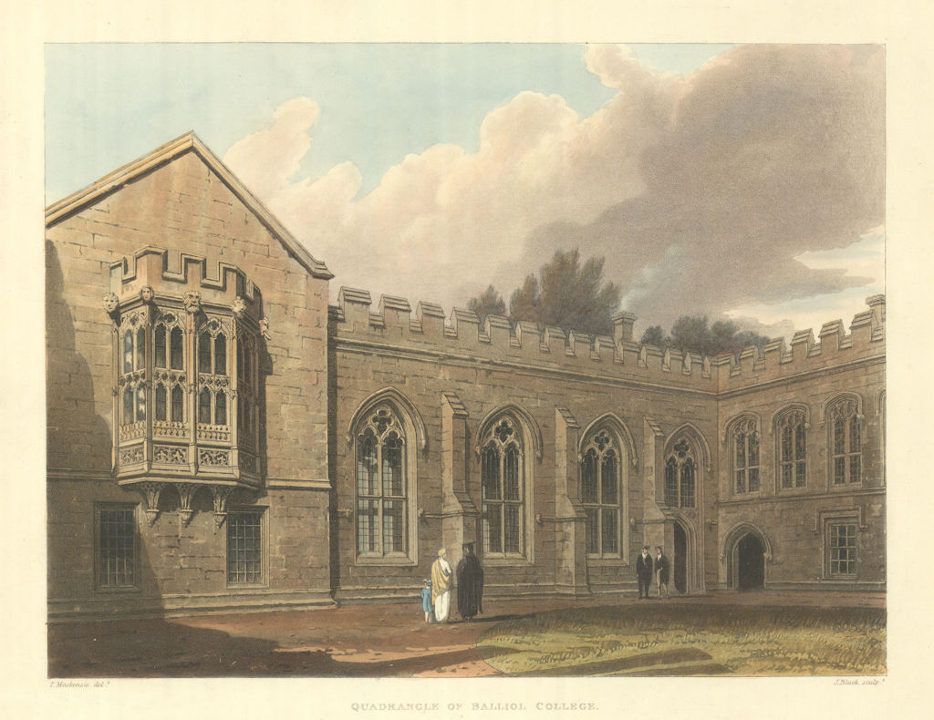 Quadrangle of Balliol College. Ackermann's Oxford University 1814 old print