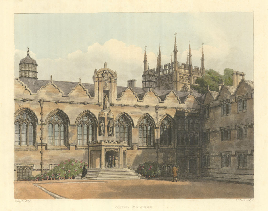 Oriel College. Ackermann's Oxford University 1814 old antique print picture