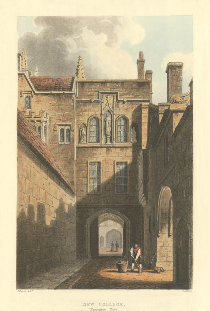 New College Entrance Gate. Ackermann's Oxford University 1814 old print