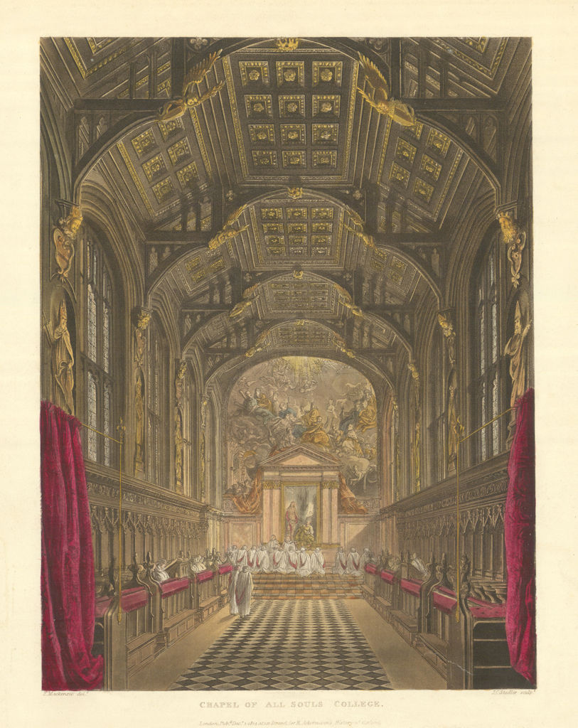 Associate Product Chapel of All Souls College. Ackermann's Oxford University 1814 old print