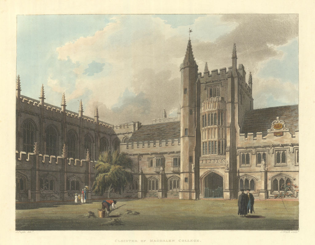 Cloister of Magdalen College. Ackermann's Oxford University 1814 old print