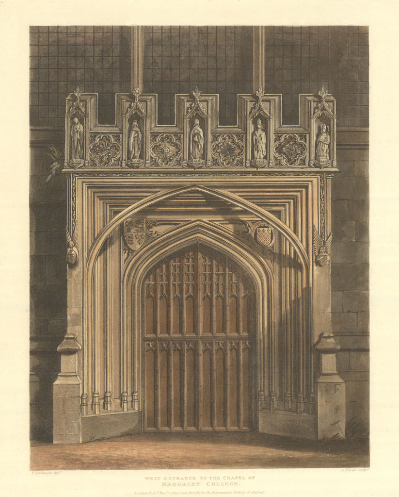 Associate Product West Entrance to Magdalen College Chapel. Ackermann's Oxford University 1814
