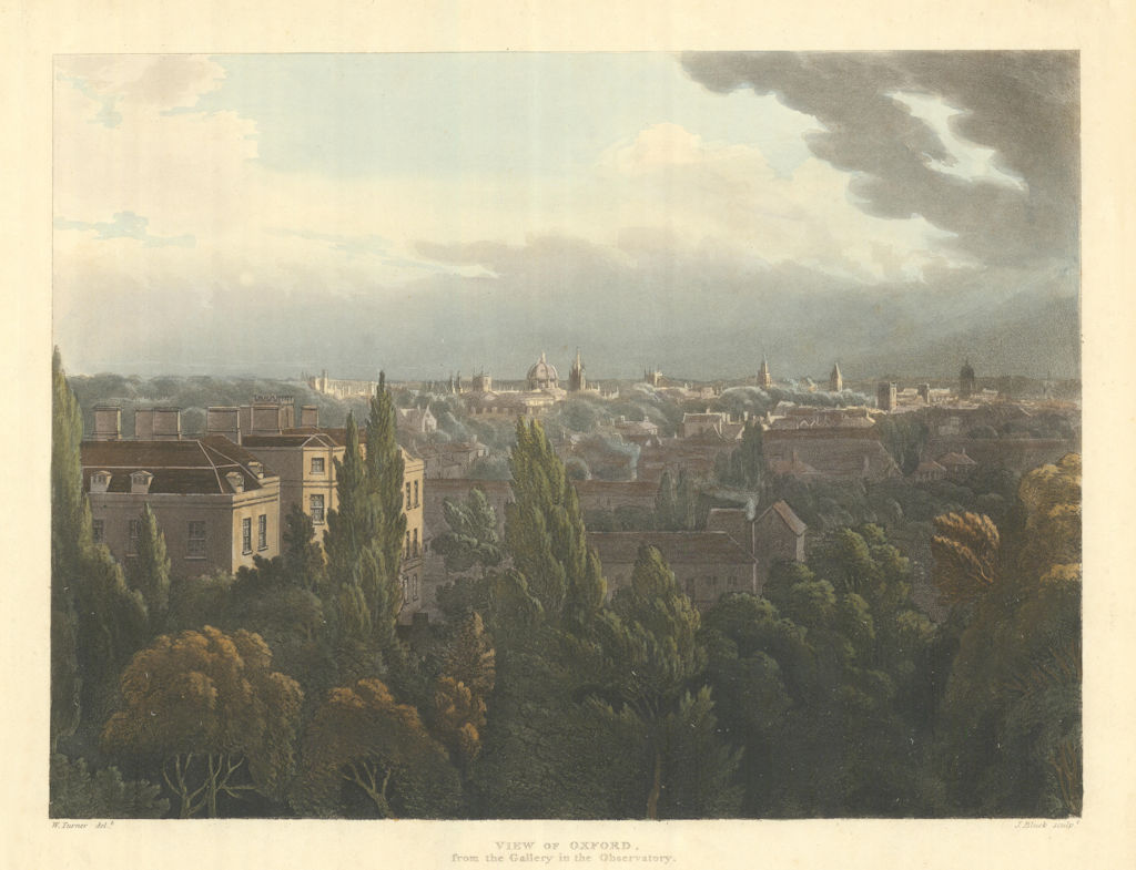 Oxford from Radcliffe Observatory Gallery. Ackermann's Oxford University 1814