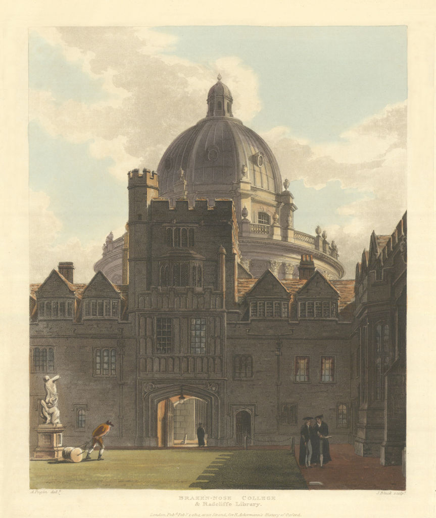 Brazen-Nose [Brasenose] College & Radcliffe Library. Ackermann's Oxford 1814