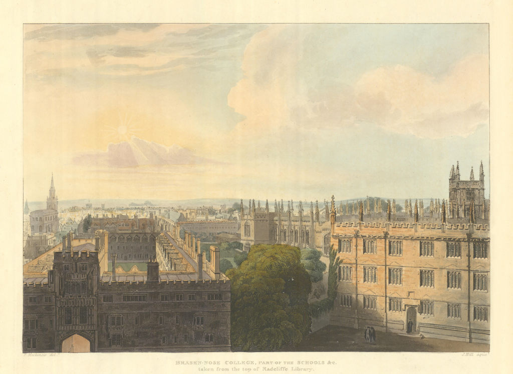 Associate Product Brazen-Nose [Brasenose] College from Radcliffe Library. Ackermann's Oxford 1814