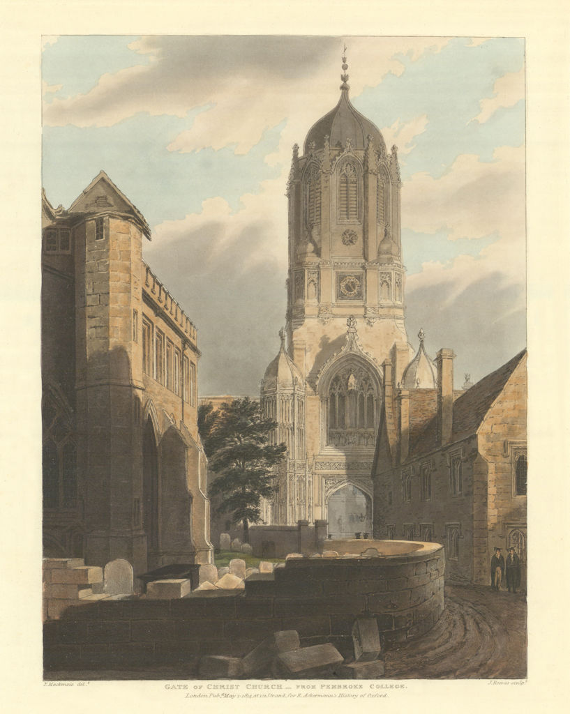Associate Product Gate of Christ Church, from Pembroke College. Ackermann's Oxford University 1814
