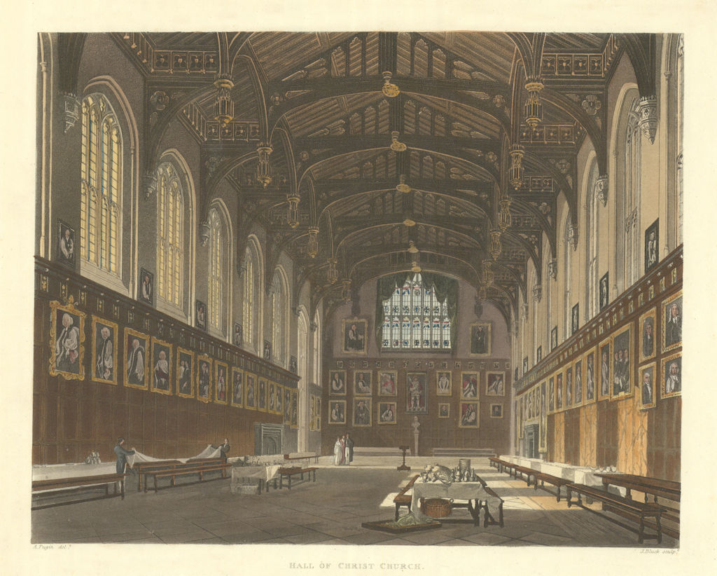 Hall of Christ Church. Ackermann's Oxford University 1814 old antique print