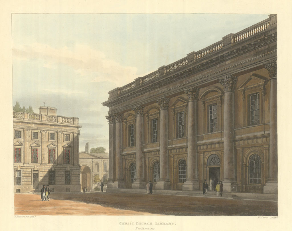 Christ Church Library, Peckwater Quadrangle. Ackermann's Oxford University 1814