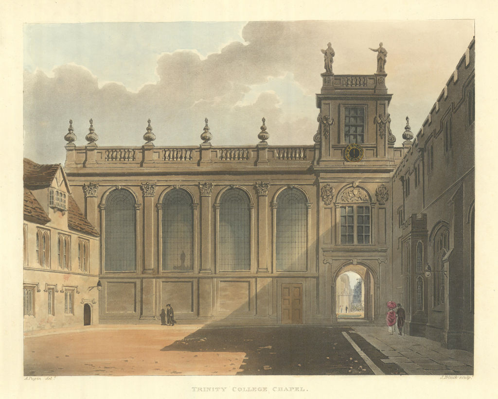 Trinity College Chapel. Ackermann's Oxford University 1814 old antique print