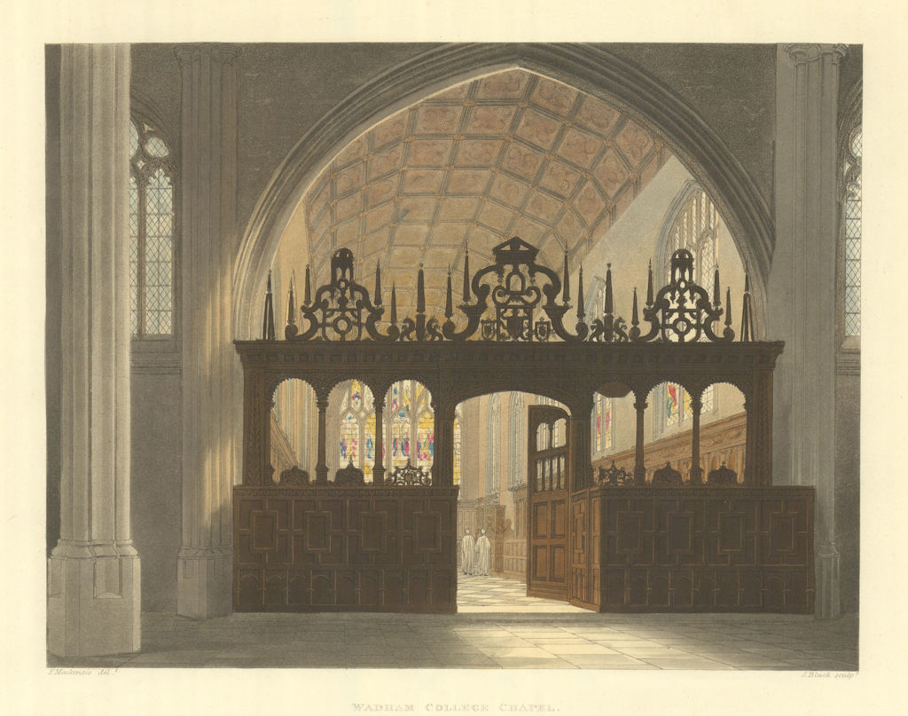 Wadham College Chapel. Ackermann's Oxford University 1814 old antique print