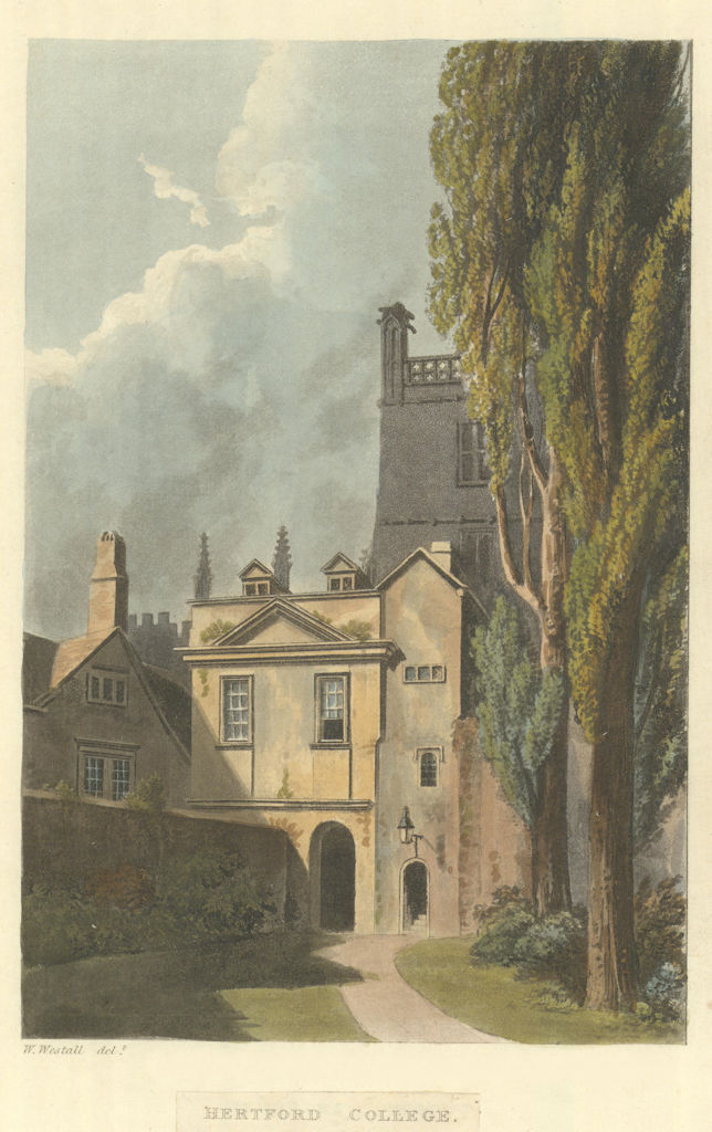 Hertford College. Ackermann's Oxford University 1814 old antique print picture