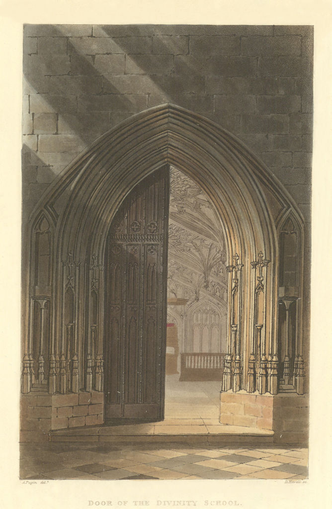 Door of the Divinity School. Ackermann's Oxford University 1814 old print