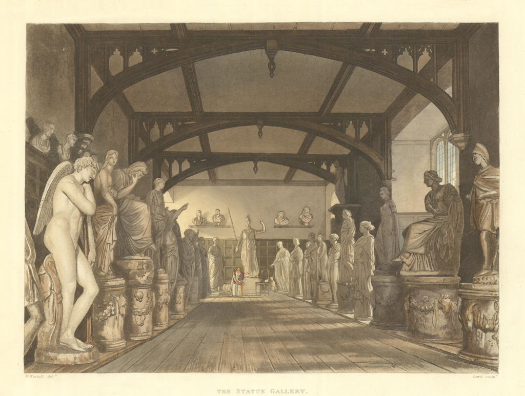 The Statue Gallery, Ashmolean Museum. Ackermann's Oxford University 1814 print