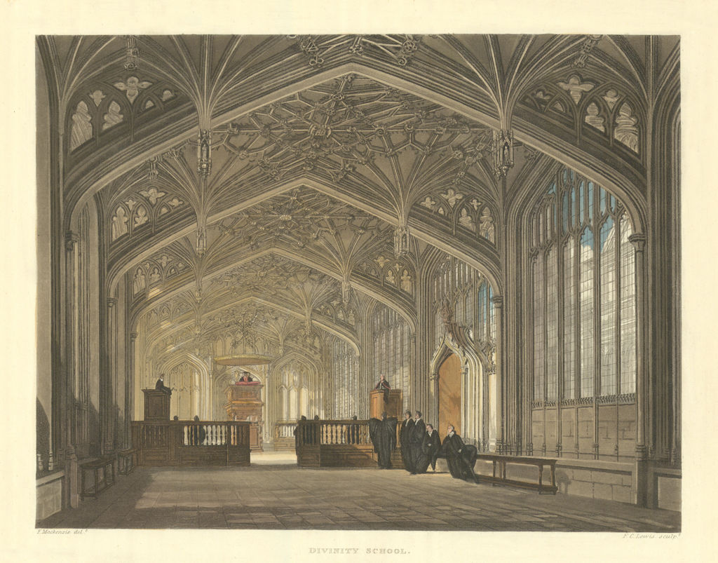 Divinity School. Ackermann's Oxford University 1814 old antique print picture