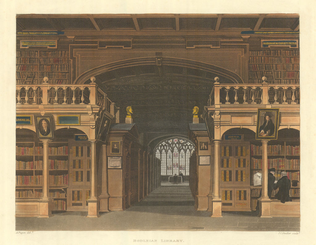 Bodleian Library. Ackermann's Oxford University 1814 old antique print picture