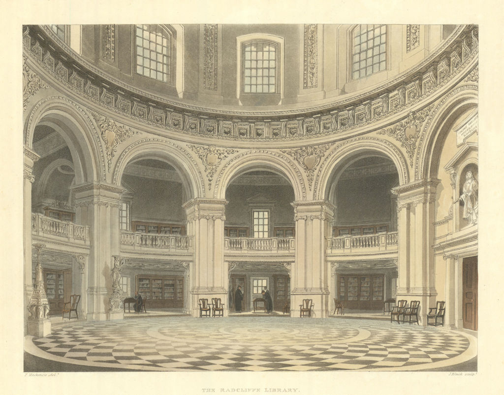 The Radcliffe Library, interior. Ackermann's Oxford University 1814 old print