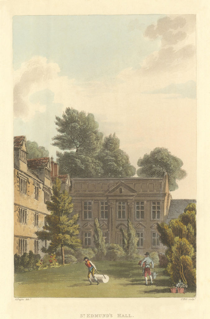 St. Edmund's Hall. Ackermann's Oxford University 1814 old antique print