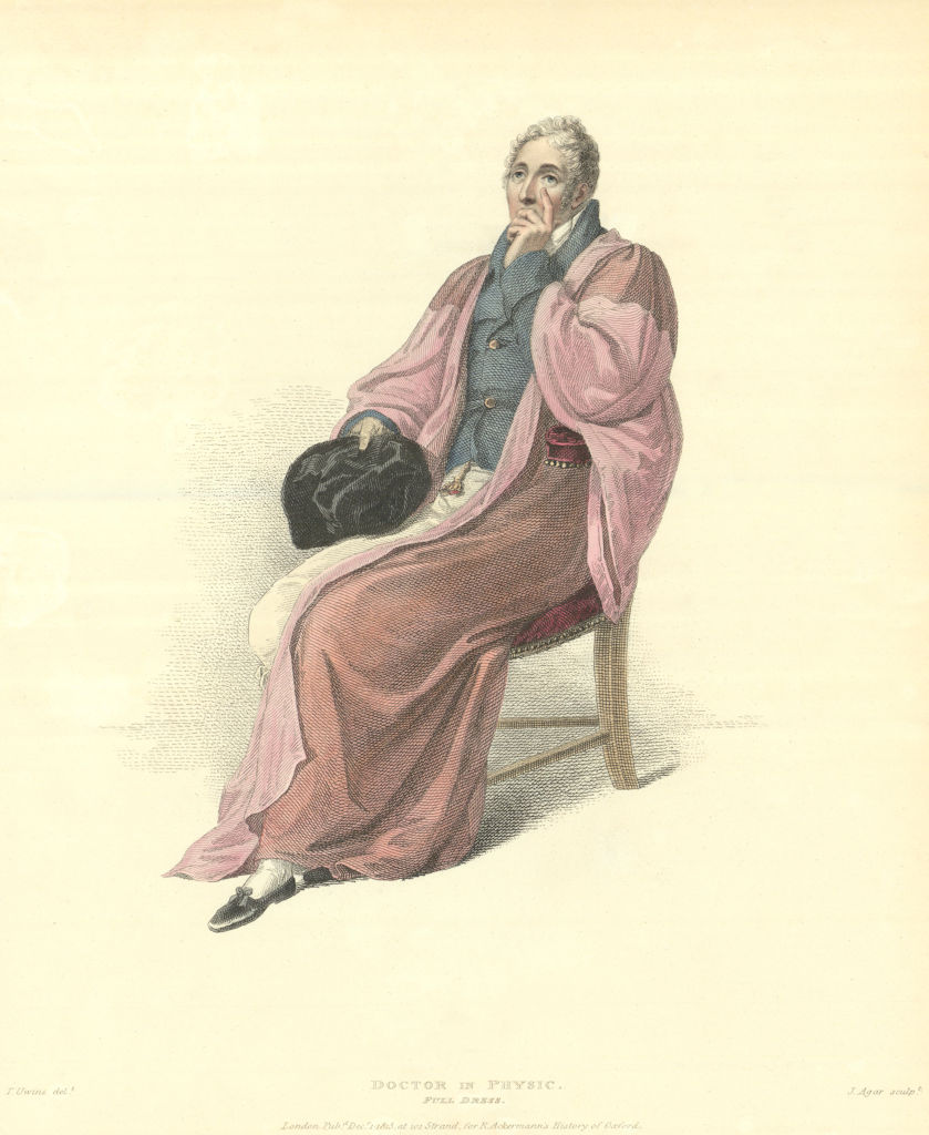 Doctor in Physic, full Dress. Ackermann's Oxford University 1814 old print