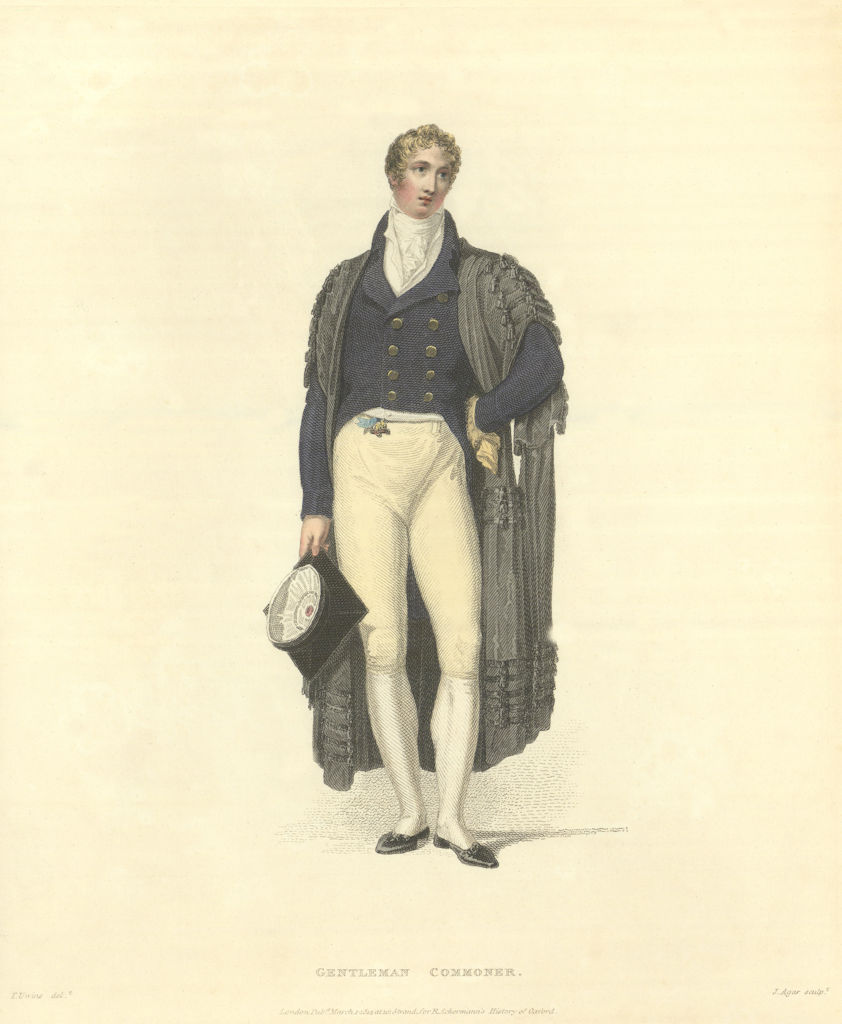 Gentleman Commoner. Ackermann's Oxford University 1814 old antique print