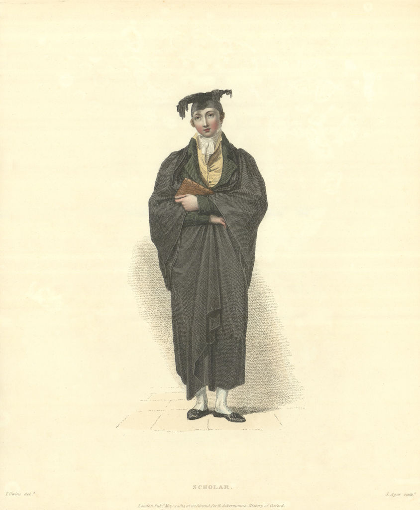 Scholar. Ackermann's Oxford University 1814 old antique vintage print picture