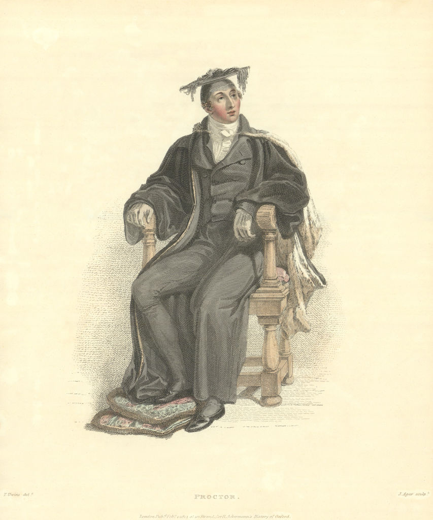 Proctor. Ackermann's Oxford University 1814 old antique vintage print picture
