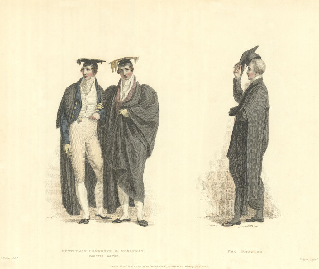 Gentleman & Nobleman gowns. Pro-Proctor. Ackermann's Oxford University 1814