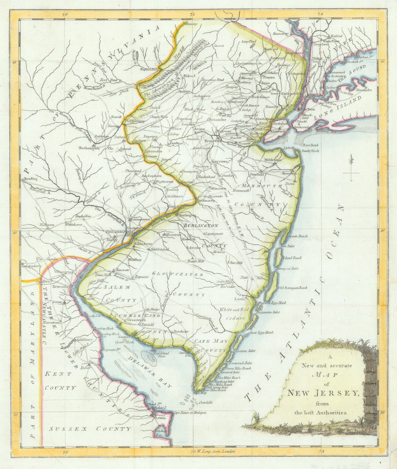 A New and accurate Map of New Jersey… Universal Magazine 1780 old antique