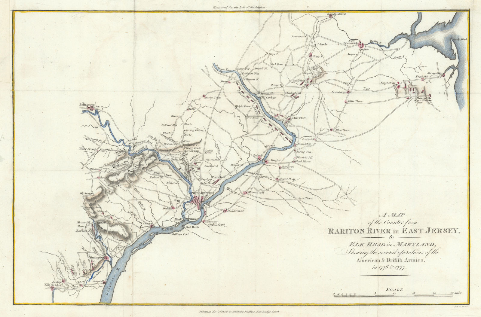 The Country from Rariton River… American & British Armies in 1776 1805 old map