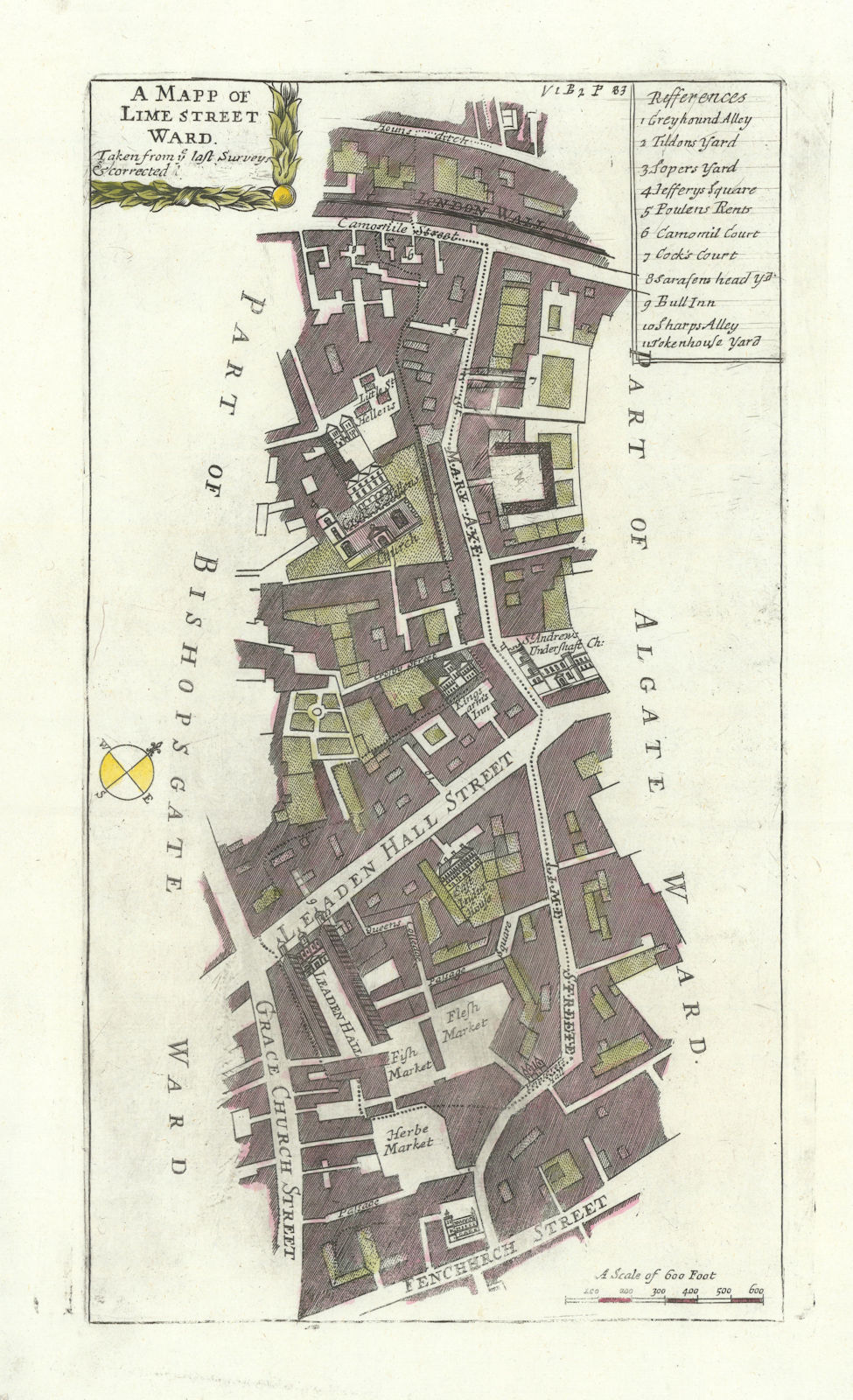 Associate Product 'Lime Street Ward'. Leadenhall/Gracechurch St. City/London. STOW/STRYPE 1720 map