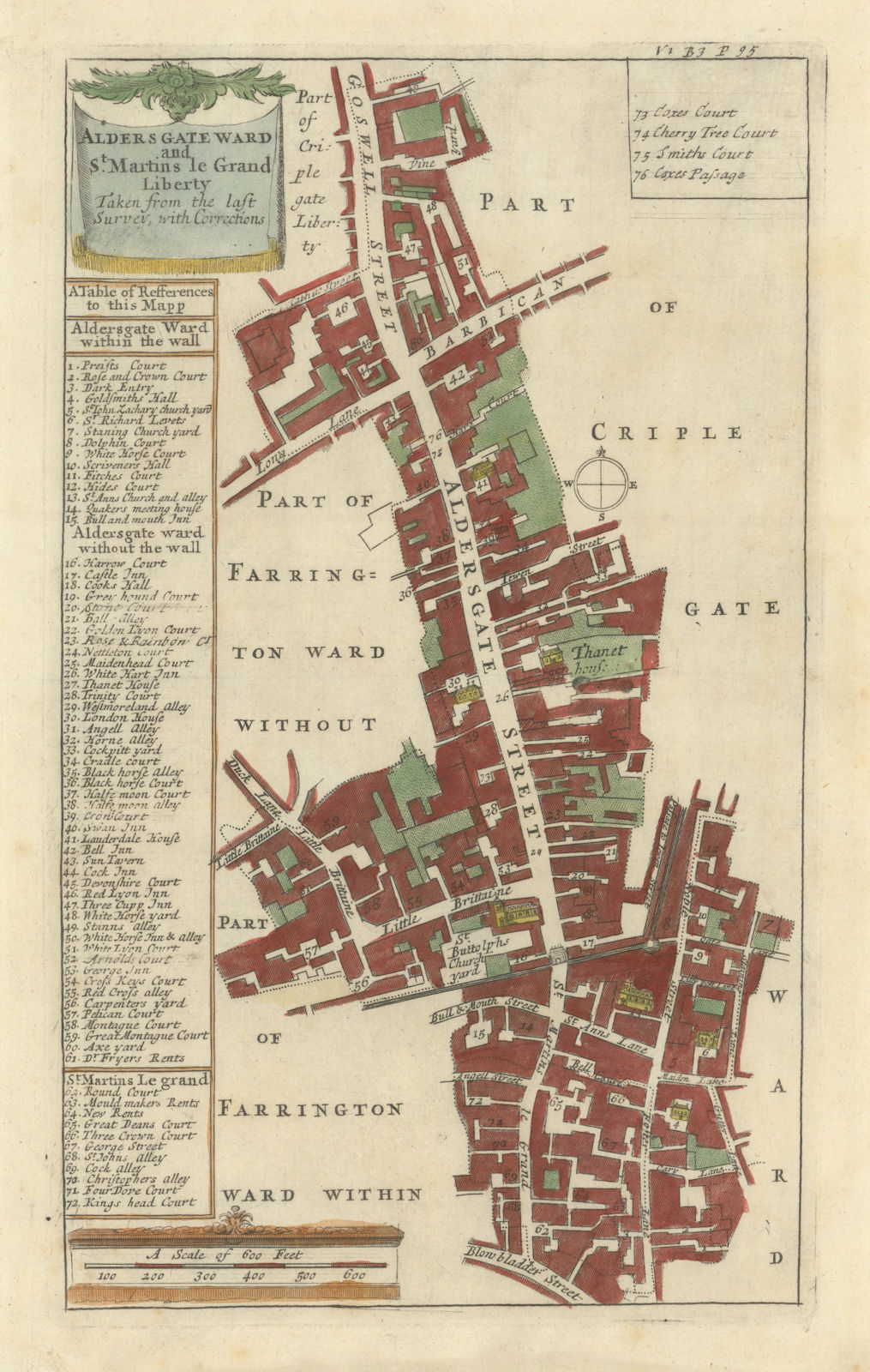 Aldersgate Ward & St Martins le Grand Liberty. London. STOW/STRYPE 1720 map