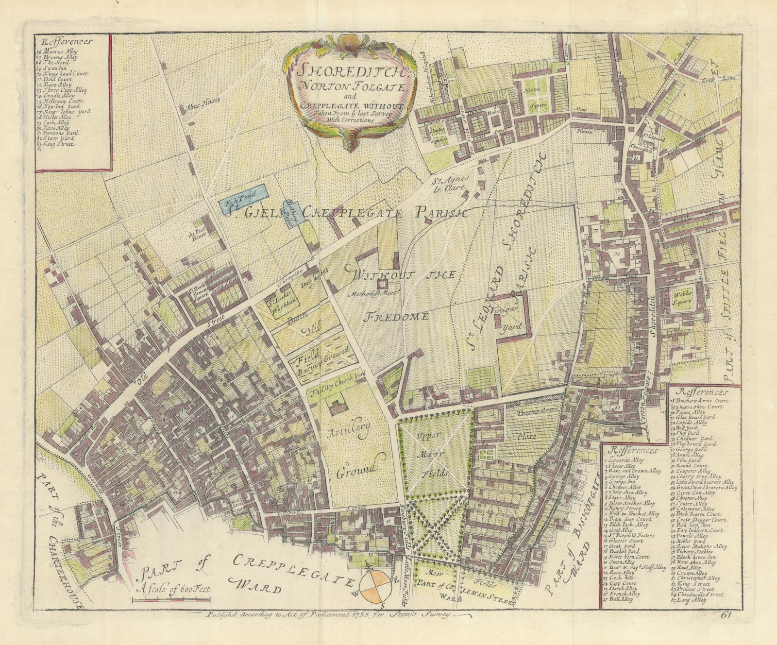 Shoreditch, Norton Folgate & Cripplegate Without. Hoxton. STOW/STRYPE 1755 map