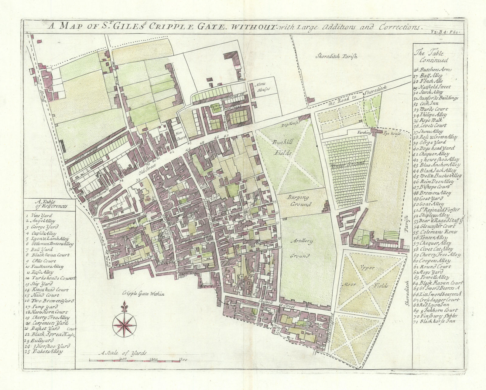 'St Giles Cripplegate without'. Old Street. Bunhill Fields. STOW/STRYPE 1720 map