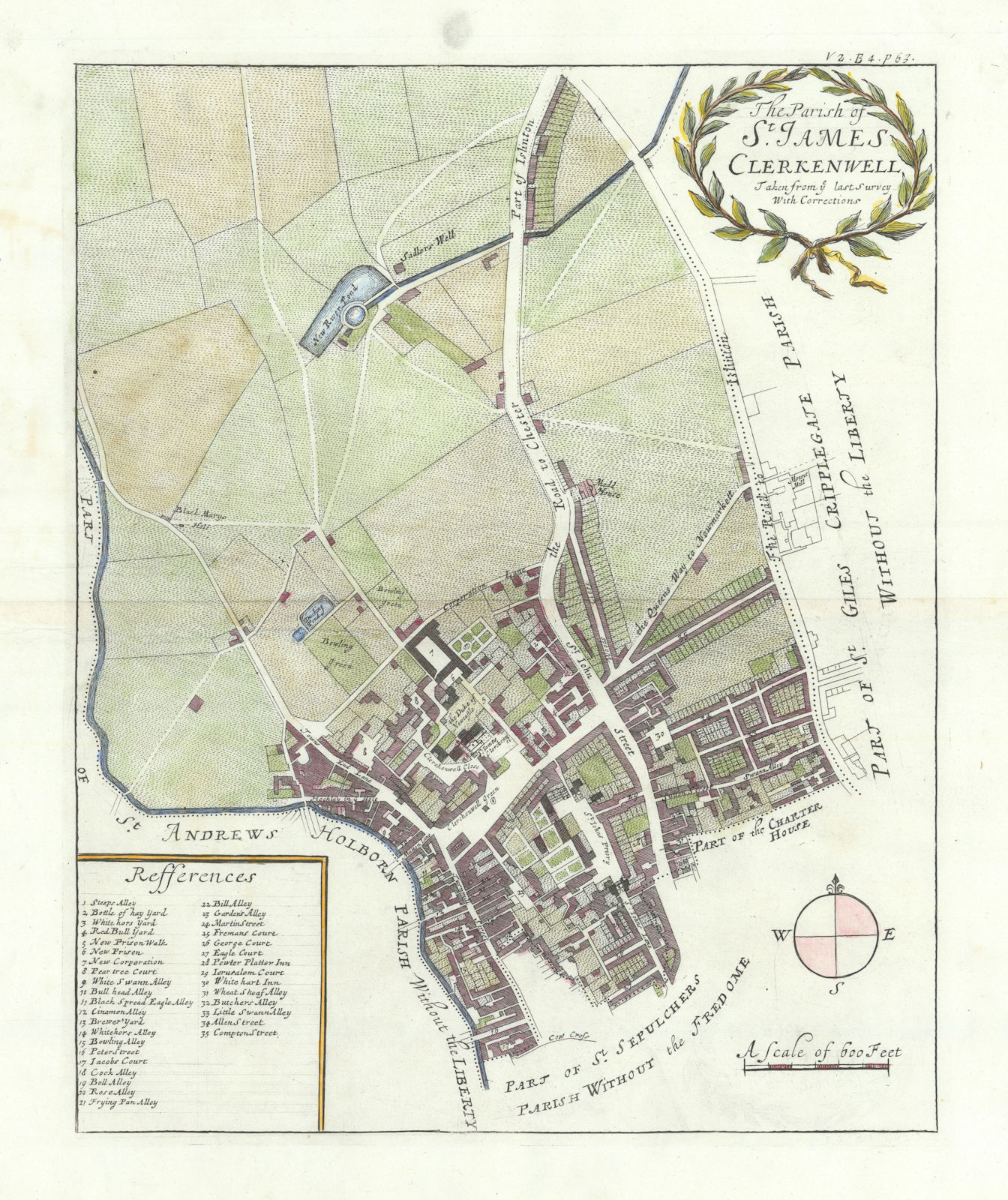 The parish of St James, Clerkenwell. St John Street. Green. STOW/STRYPE 1720 map