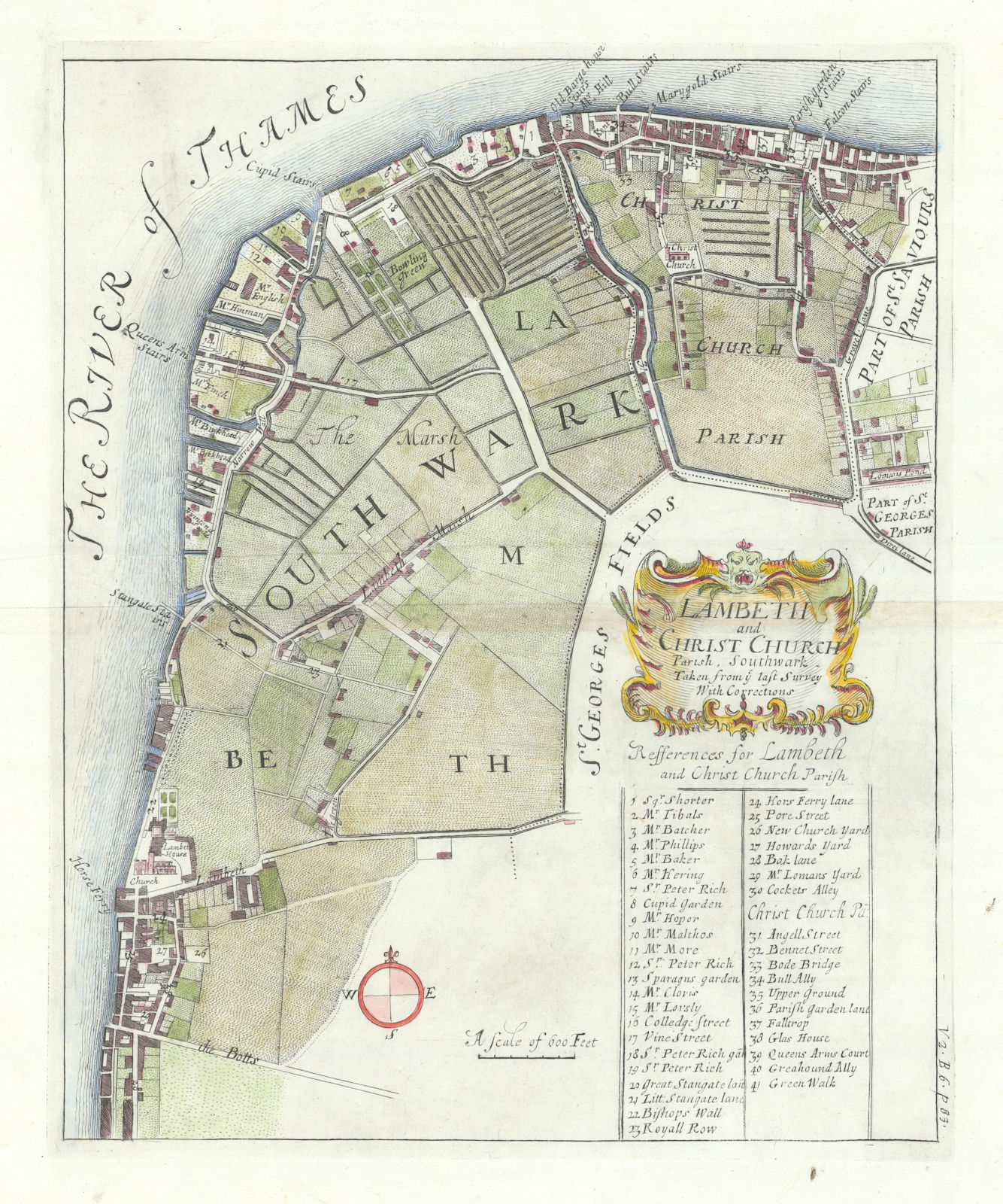'Lambeth and Christ Church parish, Southwark'. Bankside. STOW/STRYPE 1720 map