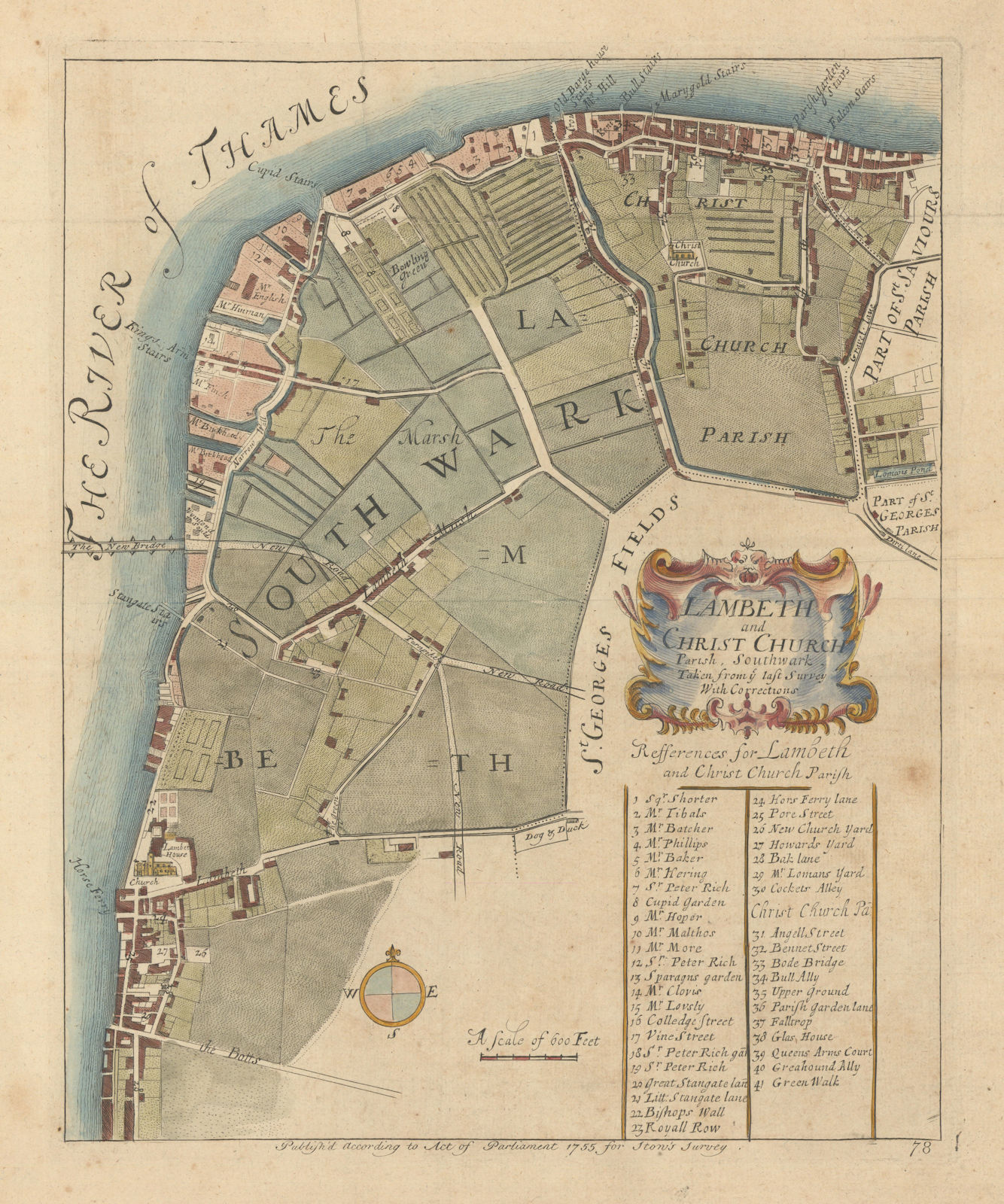 'Lambeth and Christ Church parish, Southwark'. Bankside. STOW/STRYPE 1755 map
