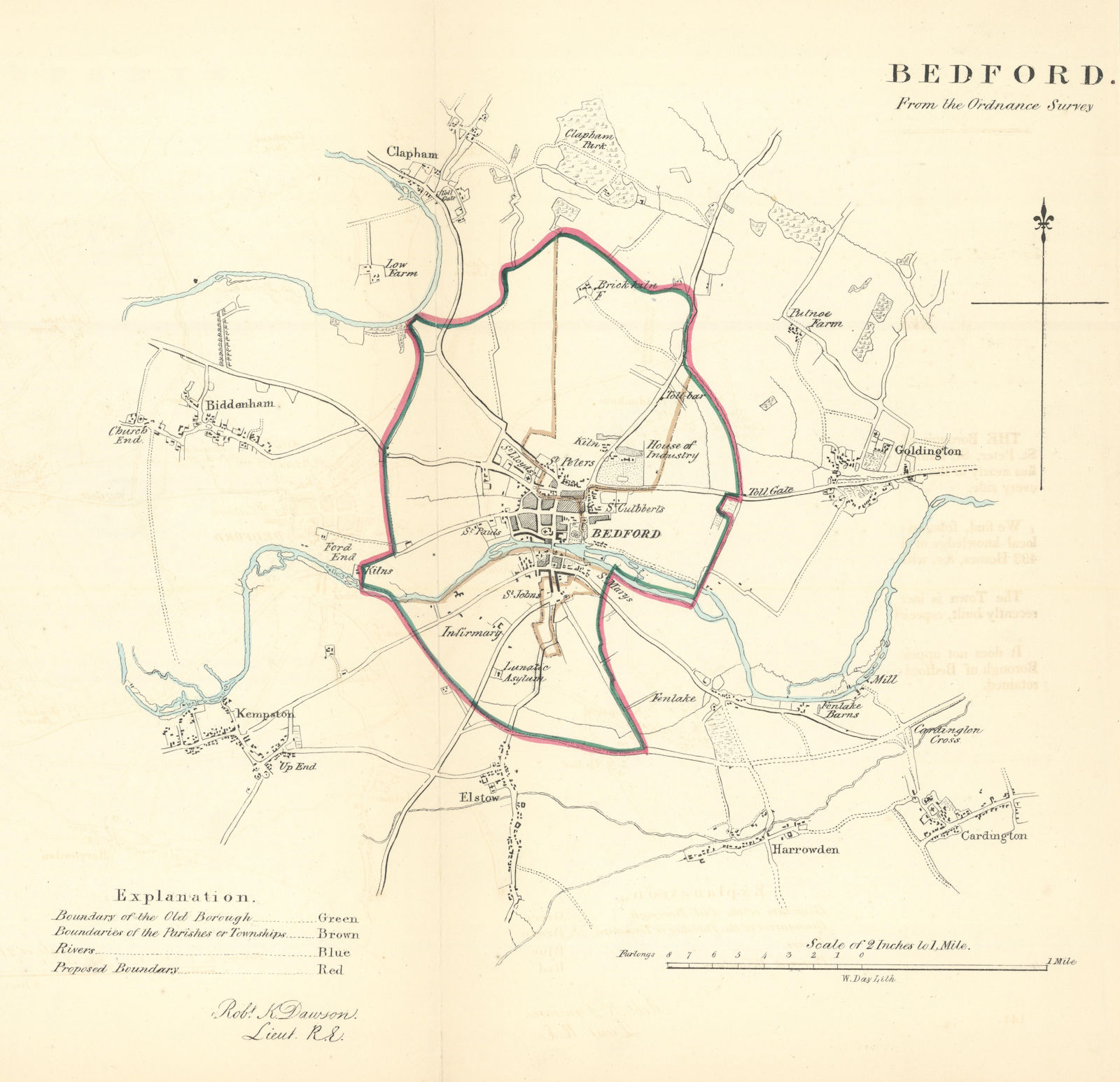 Associate Product BEDFORD borough/town plan. REFORM ACT. Bedfordshire. DAWSON 1832 old map