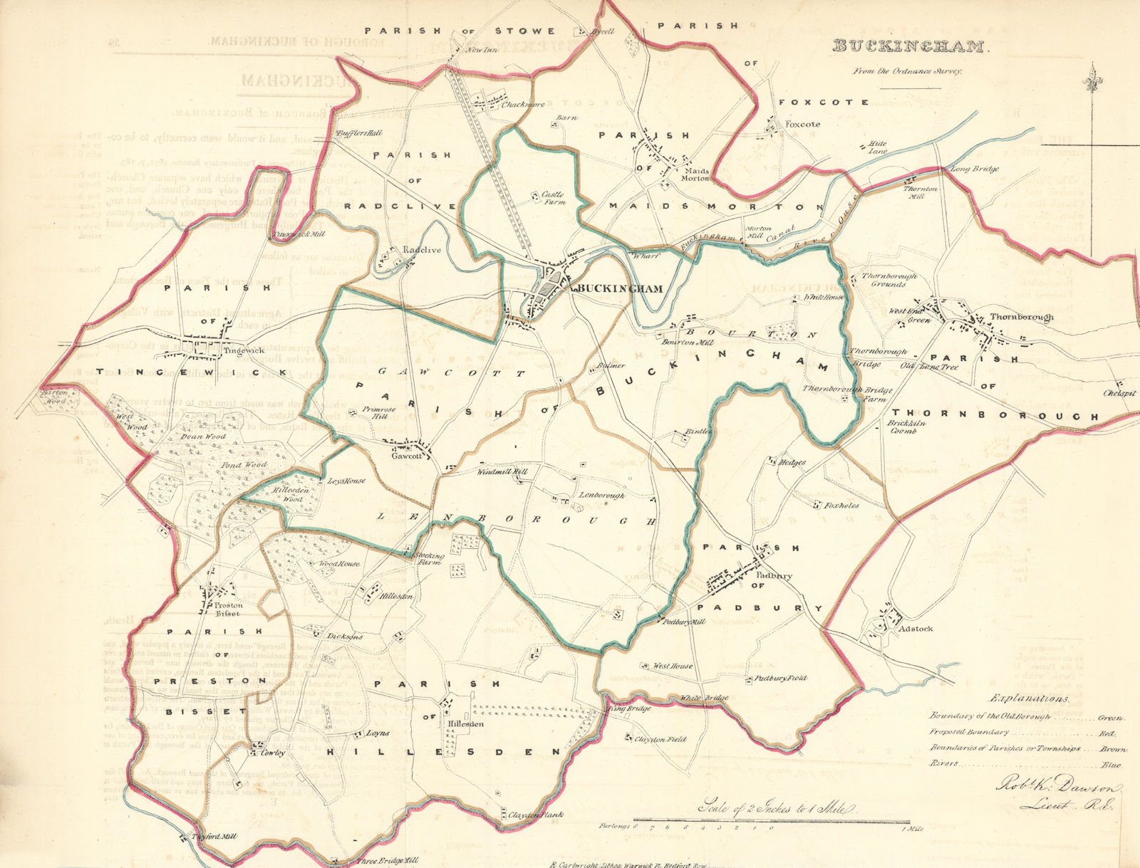 BUCKINGHAM borough/town plan. REFORM ACT. Buckinghamshire. DAWSON 1832 old map
