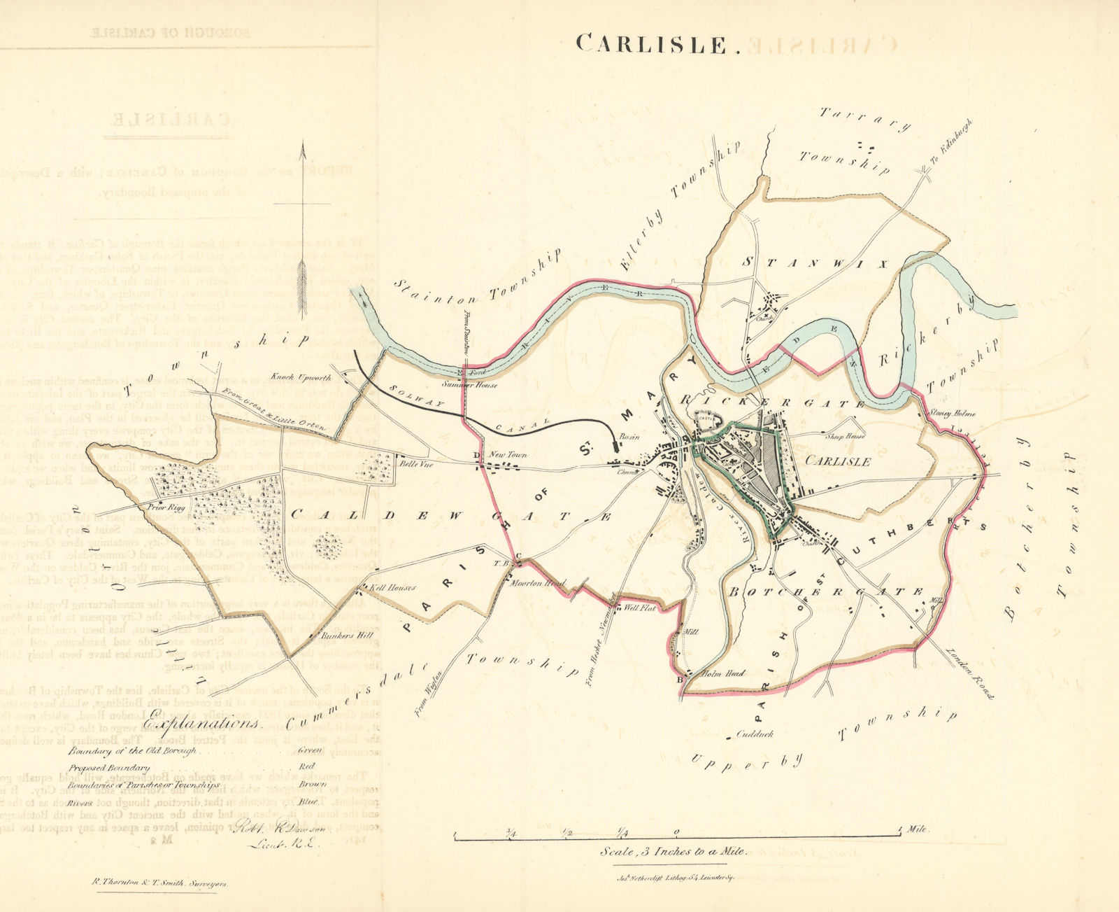 CARLISLE borough/town/city plan. REFORM ACT. Cumbria. DAWSON 1832 old map