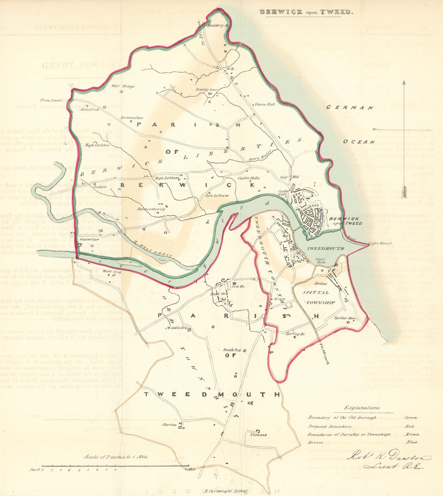 BERWICK UPON TWEED town/borough plan BOUNDARY REVIEW. Northumbs. DAWSON 1832 map