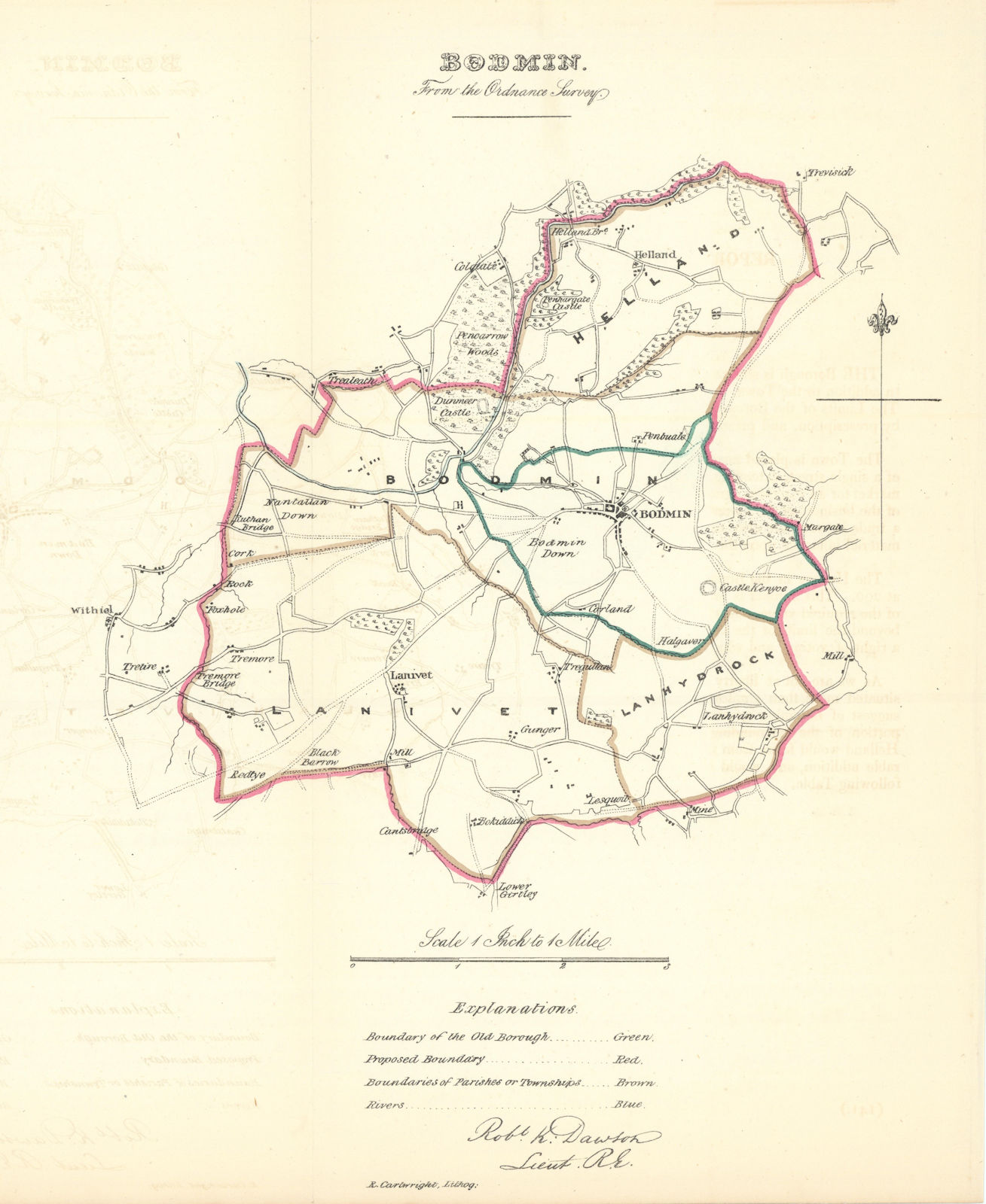 BODMIN borough/town plan. REFORM ACT. Cornwall. DAWSON 1832 old antique map
