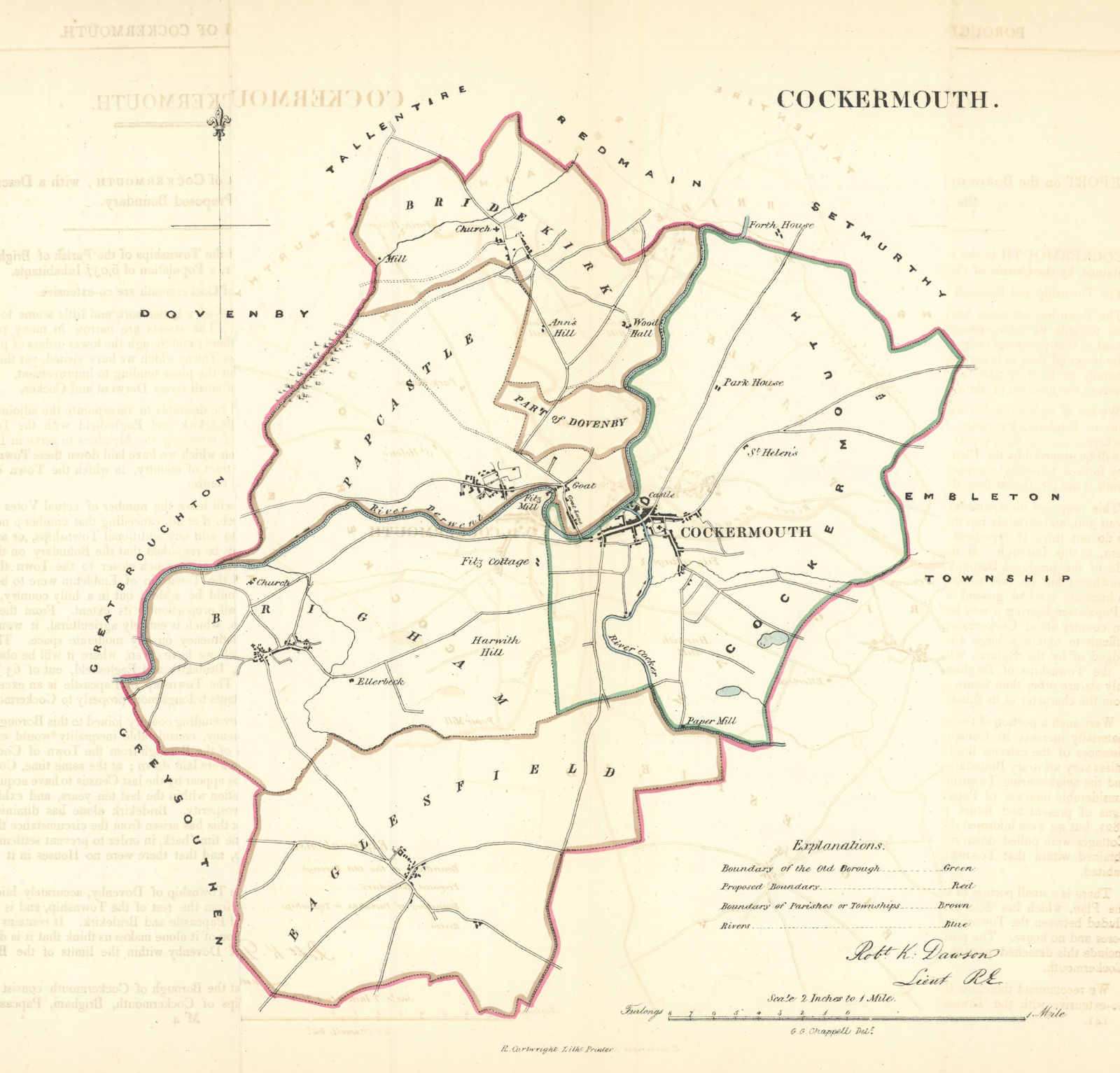 COCKERMOUTH borough/town plan. REFORM ACT. Cumbria. DAWSON 1832 old map