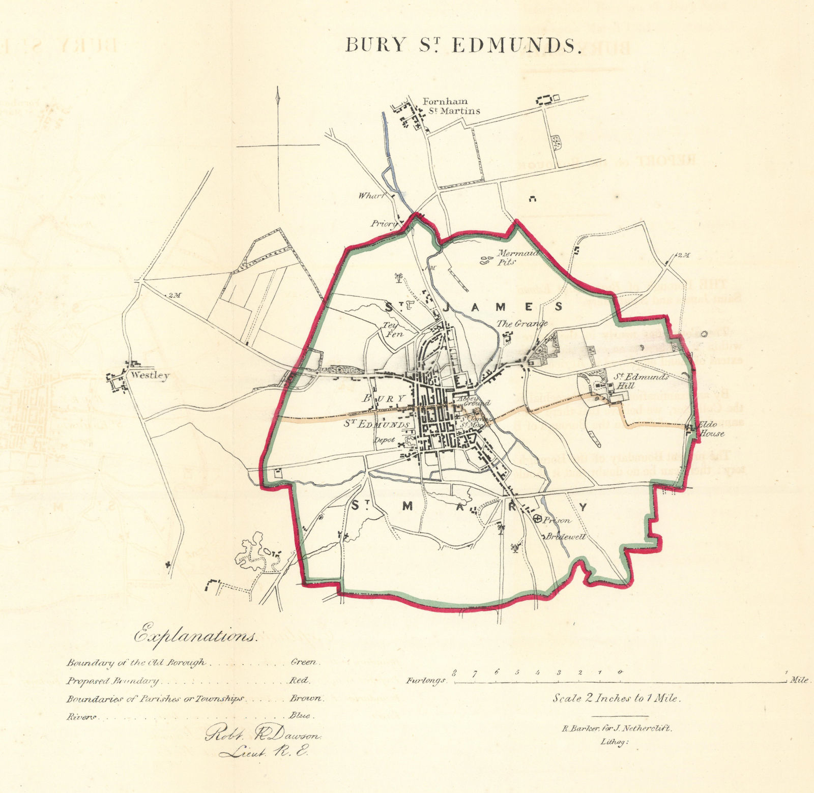 BURY ST EDMUNDS borough/town plan. REFORM ACT. Suffolk. DAWSON 1832 old map