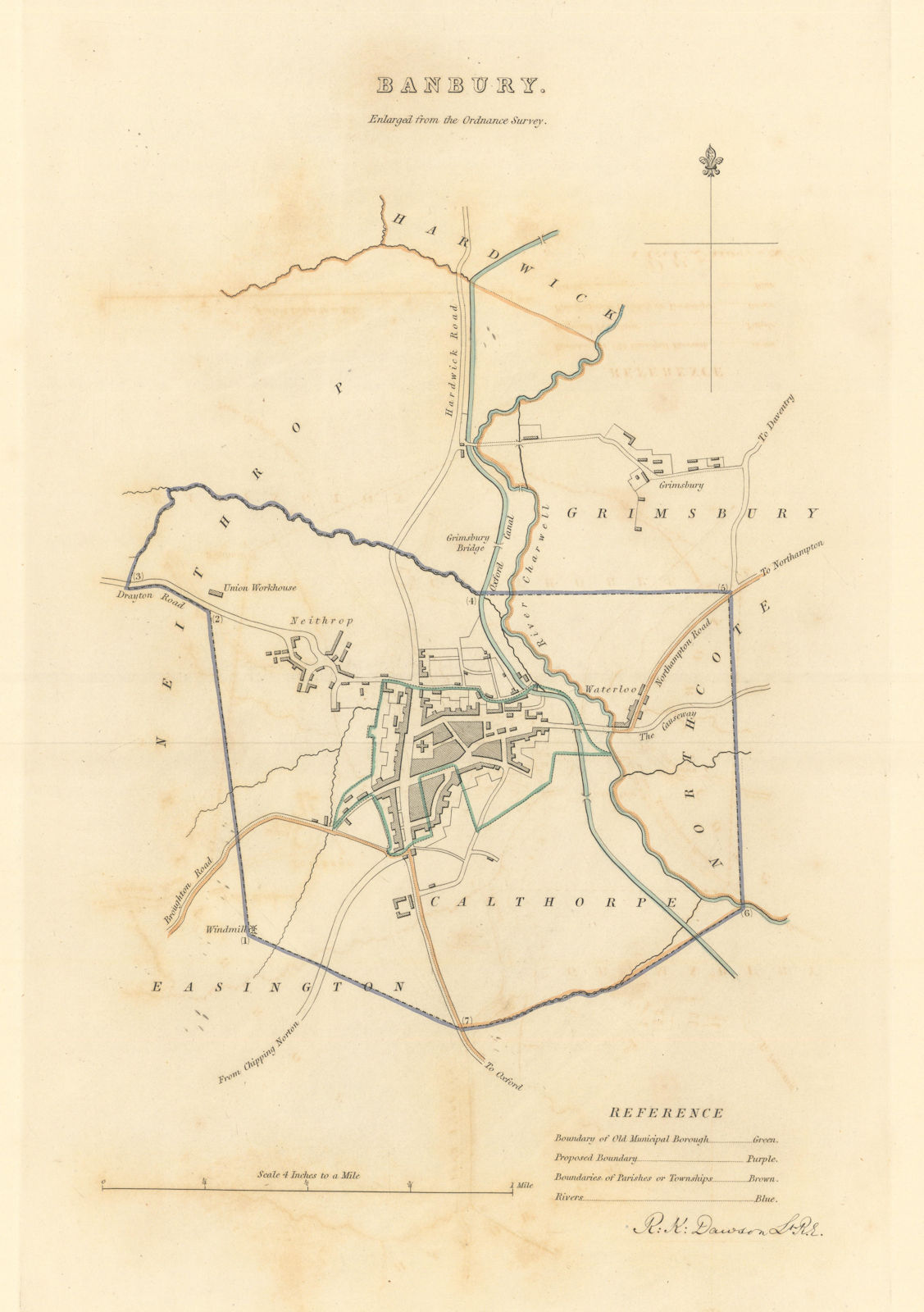 BANBURY borough/town plan. BOUNDARY COMMISSION. Oxfordshire. DAWSON 1837 map