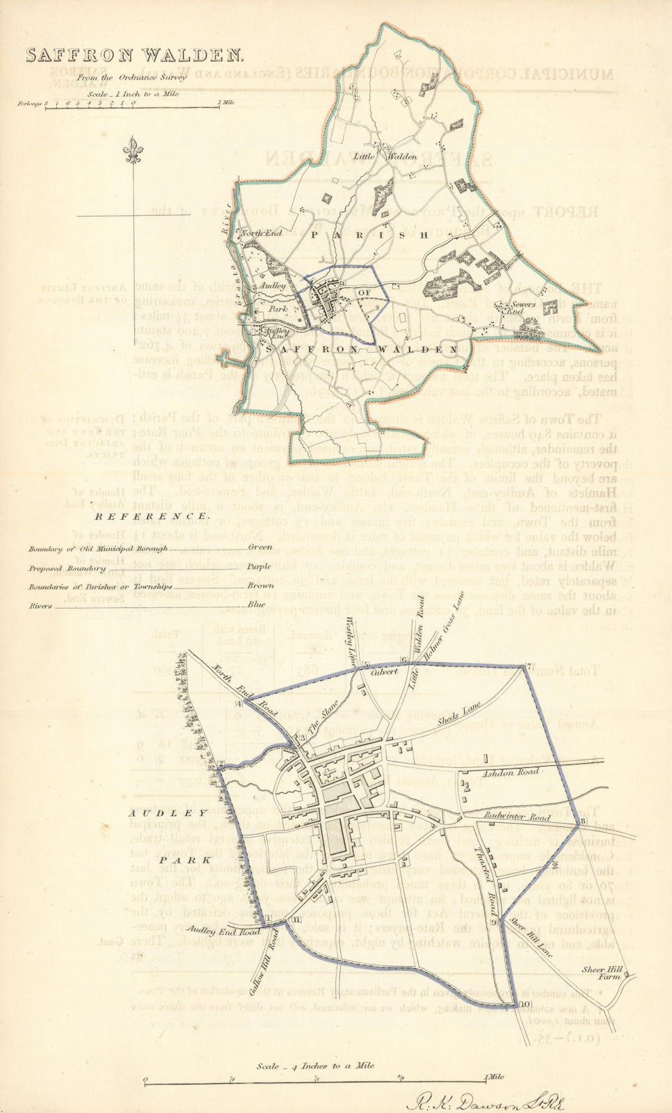 SAFFRON WALDEN borough/town plan. BOUNDARY COMMISSION. Essex. DAWSON 1837 map